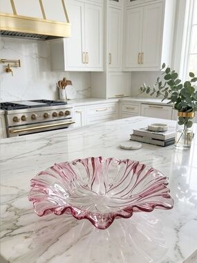 Mikasa Walther Glass Pink Iridescent Tulip Bowl Platter 13" Vintage Collectible